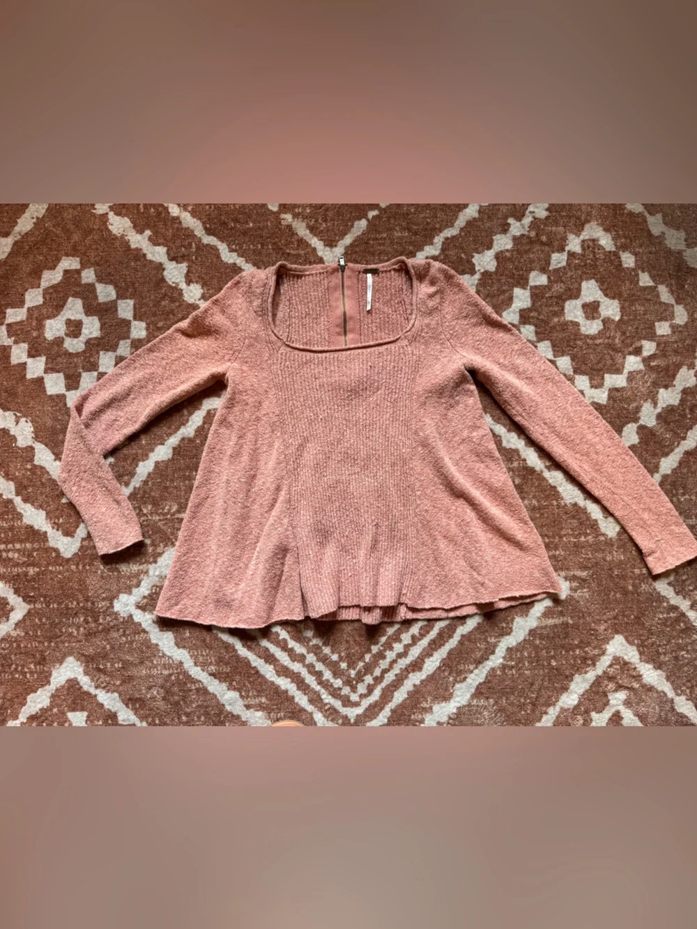 Free people boucle textured baby doll scoop square neck ribbed sweater xs